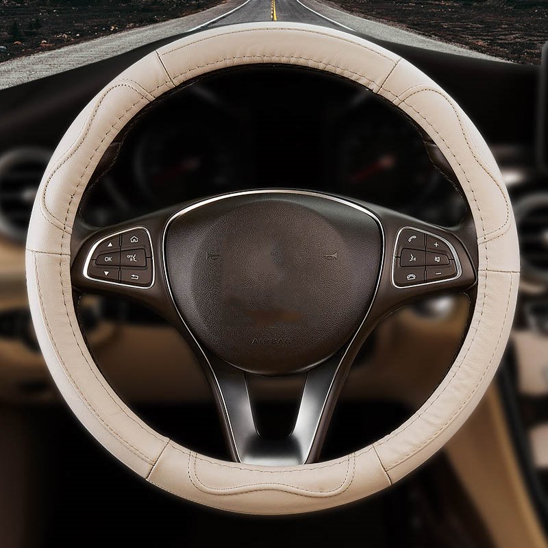 Popular Style Cowhide Leather Car Steering Wheel Cover Four Seasons General Purpose Car Handle Cover