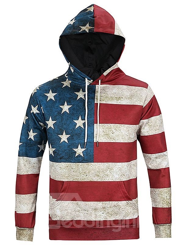 Long Sleeve American Flag Pattern 3D Painted Hoodie