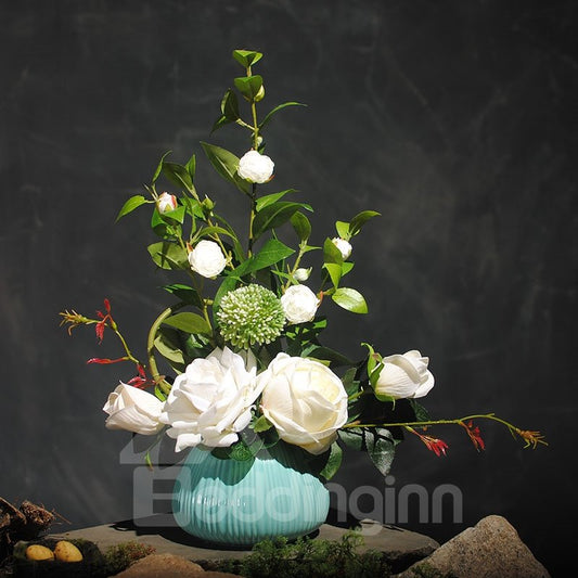 Fresh and Elegant Red and White Roses Artificial Flowers Flowers Set