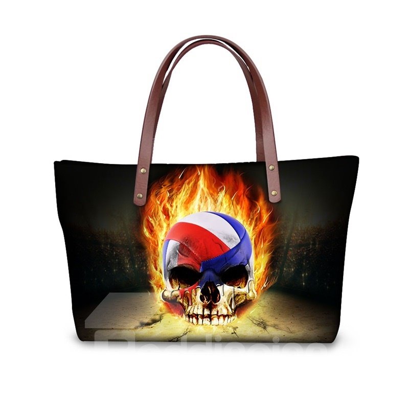Football Skull Fire Waterproof Shoulder 3D Printed HandBags