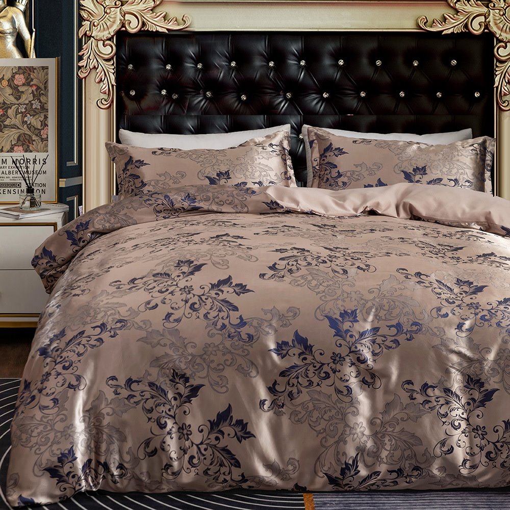 European Silky Jacquard 3-Piece Bedding Set Polyester Duvet Cover Set with 2 Pillowcases Skin-friendly Twin Full Queen King Size