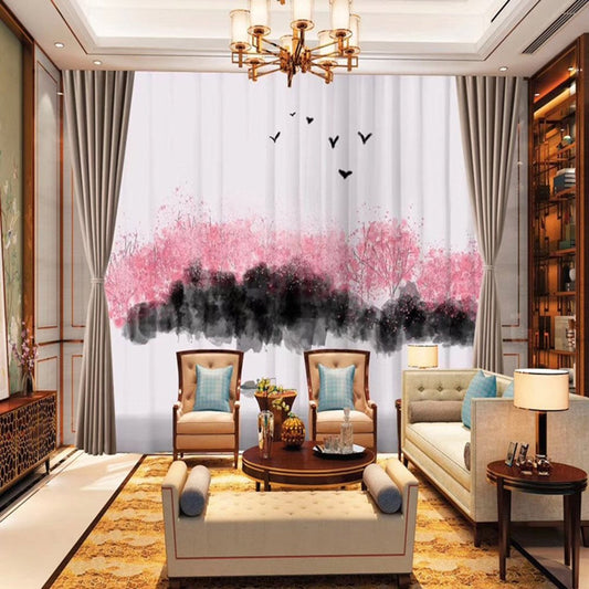 3D Modern Ink Painting Sheer Curtains Decoration 2 Panels Chiffon Sheer for Living Room 30% Shading Rate No Pilling No Fading No off-lining
