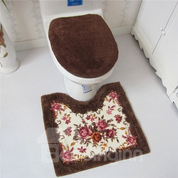 Soft and Warm Floral Print 3-piece Toilet Seat Cover and Rug Set