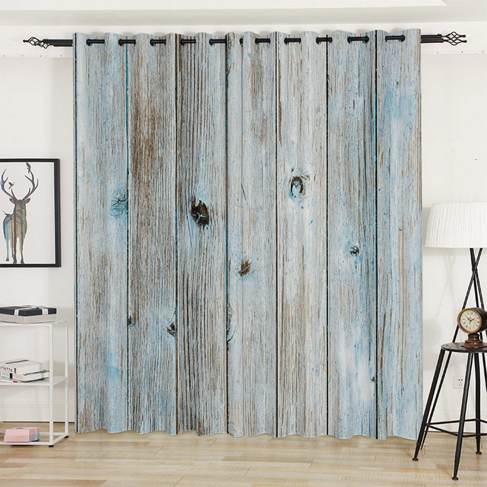 Modern 3D Printed Wood Imitation Blackout Curtains Custom 2 Panels Drapes for Living Room Bedroom No Pilling No Fading No off-lining Polyester
