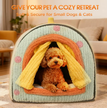 Dog House Indoor for Small Dogs & Cats, 2-in-1 Enclosed Dog Bed, Green M