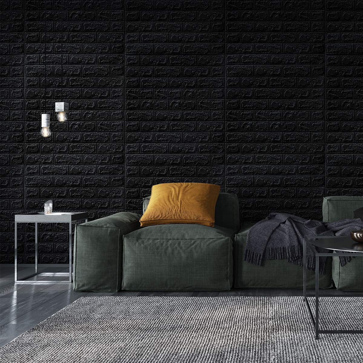 20er-Pack 115 Quadratfuß große 3D-Paneele aus künstlichem Ziegelstein für die Wanddekoration zum Abziehen und Aufkleben in Schwarz