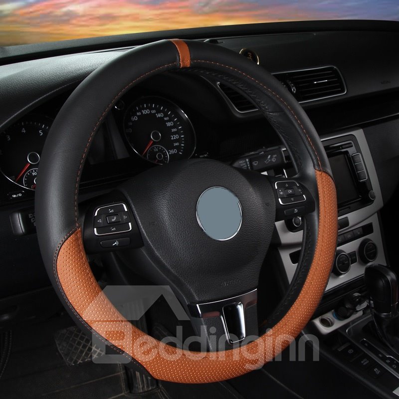 Simple Style Color Block Leather Steering Wheel Cover