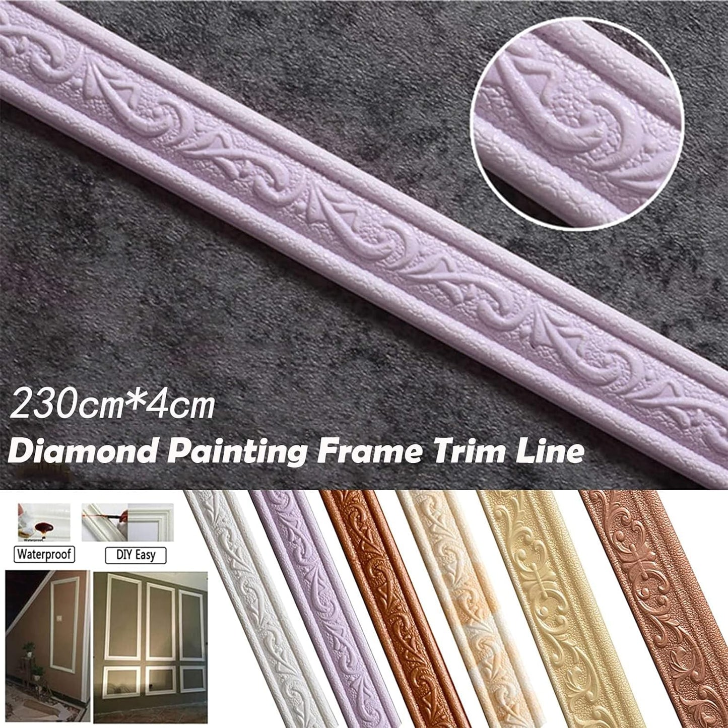 JATOK Diamond Painting Frame,2pcs 230cm/Roll Multifunction Self Adhesive 3D Pattern Edge Decoration Mouldings Trim Border Frame