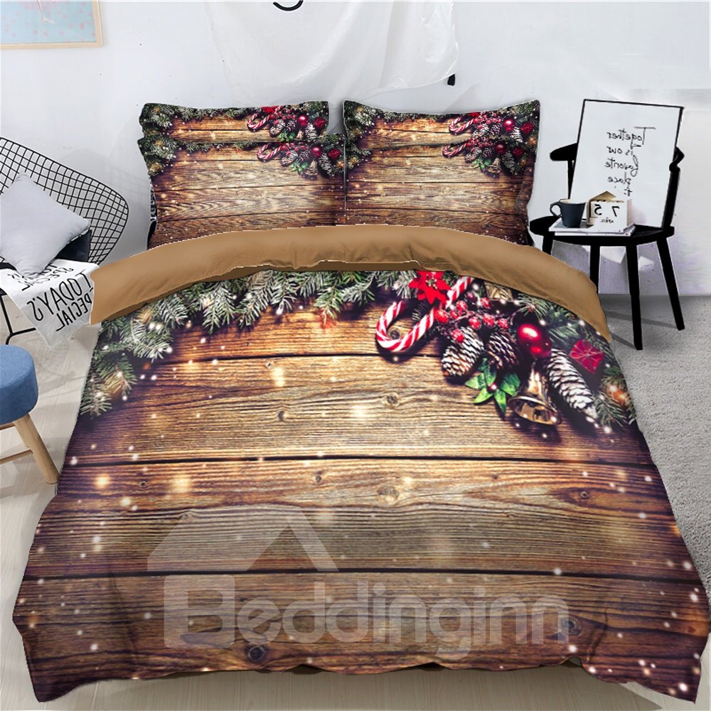 Christmas Tree Leaves and Ornaments Printed 3D 4-Piece Bedding Sets/Duvet Covers