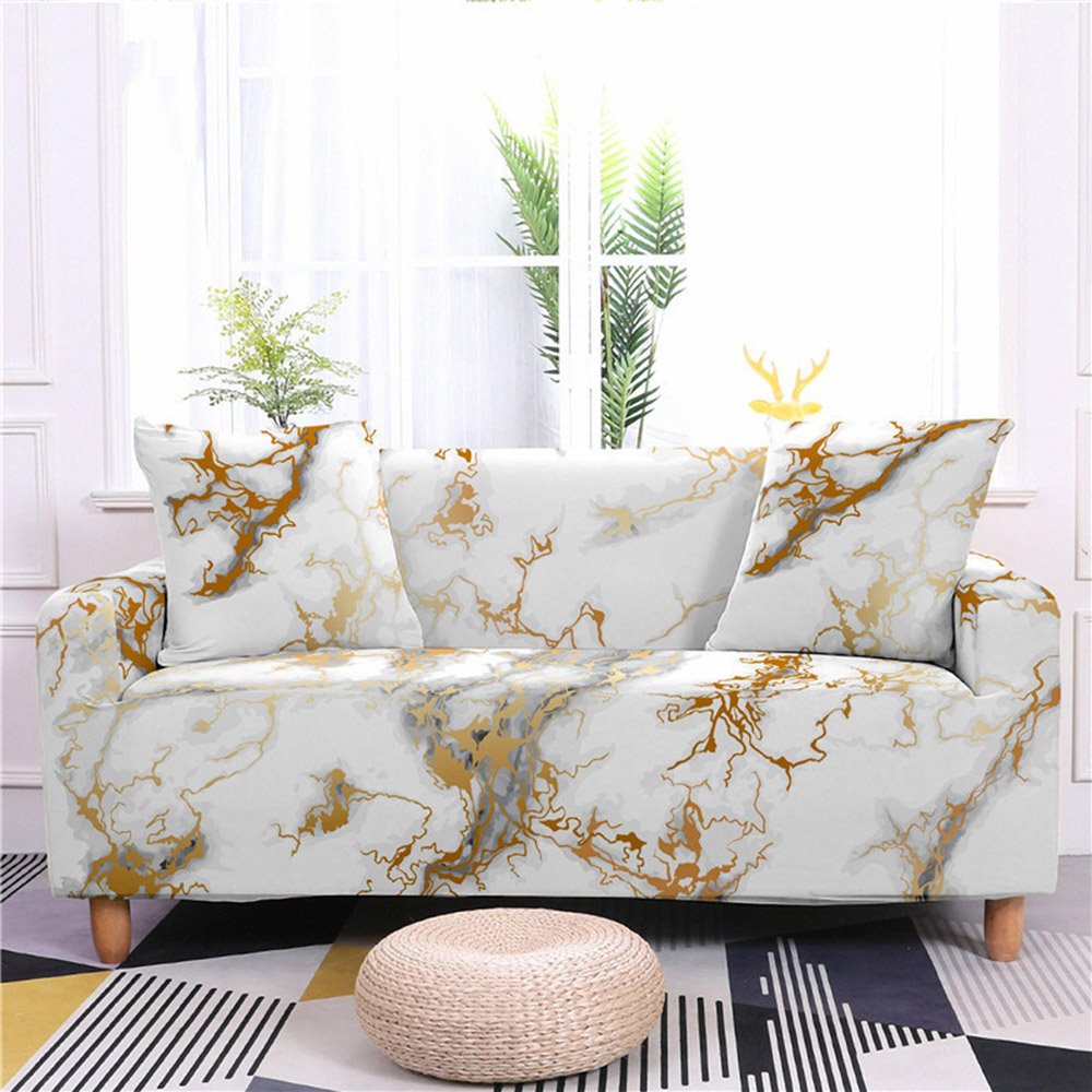 1/2/3/4 Seater Stretch Sofa Cover Geometric Marble Printed Couch Covers Slipcovers Elastic Universal Furniture Protector