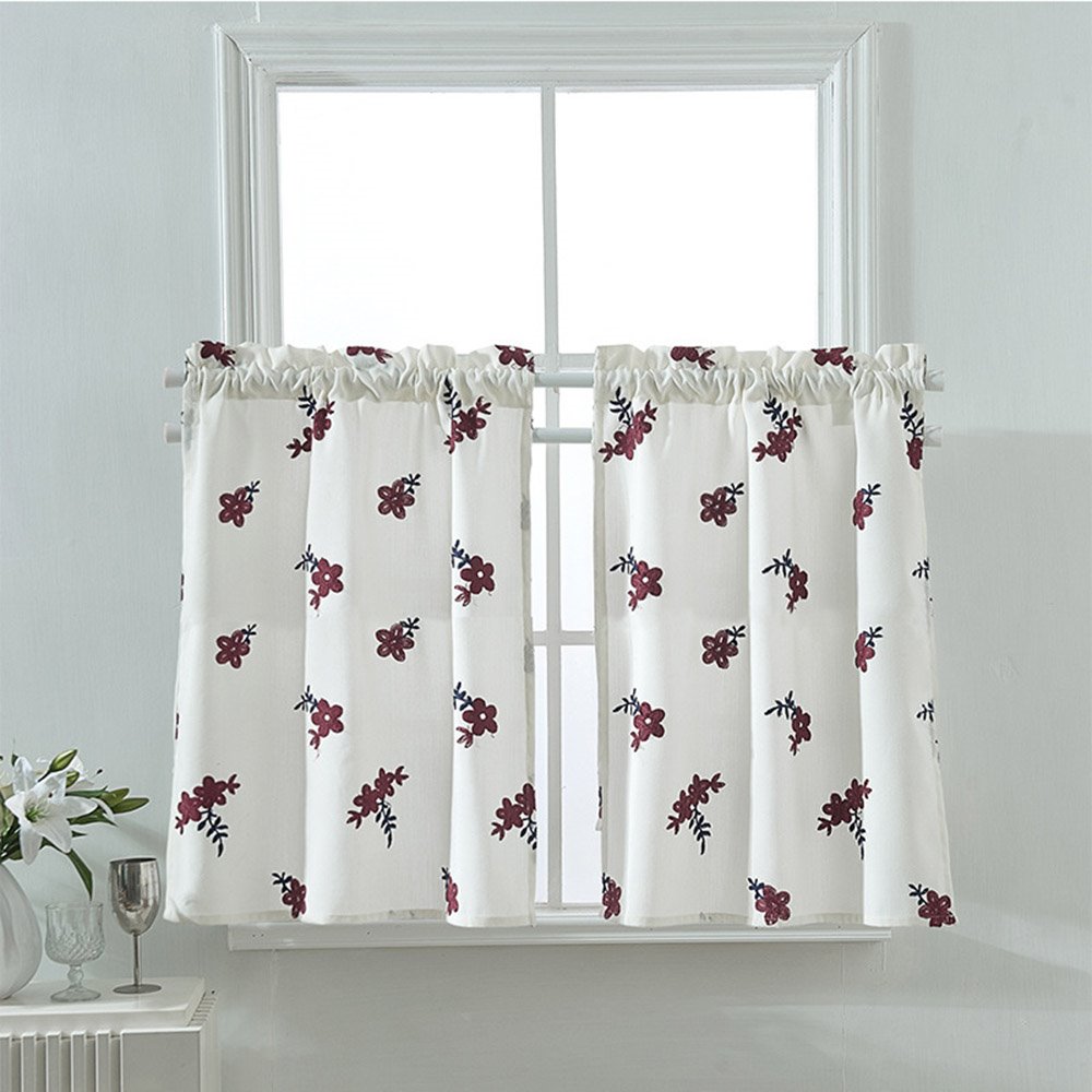 European Embroidered Floral Window Valance Short Polyester Valance for Kitchens Bathrooms Basements & More