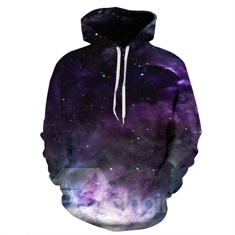 3D Pattern Purple Universal Galaxy Cool Long Sleeve Hoodie