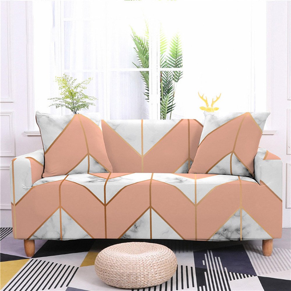 1/2/3/4 Seater Stretch Sofa Cover Geometric Marble Printed Couch Covers Slipcovers Elastic Universal Furniture Protector