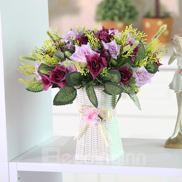 Romantic Roses with Leaves Artificial Flower Sets