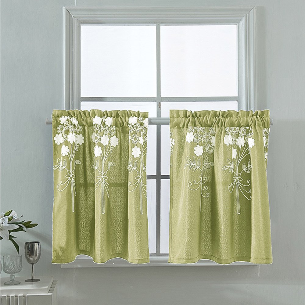 European Embroidered Floral Window Valance Short Polyester Valance for Kitchens Bathrooms Basements & More
