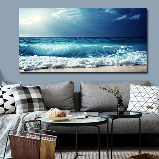 Blue Sea and Beach Wall Prints Spray Painting Natural Scenery Modern Print Wall Decorations Non-Framed Prints