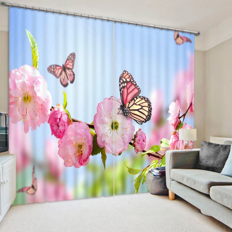 Cortinas opacas 3D con diseño floral de primavera, poliéster de 260 g/m², 70 % de tasa de sombreado y rayos UV, impresión y teñido respetuosos con el medio ambiente, sin uso de auxiliares químicos