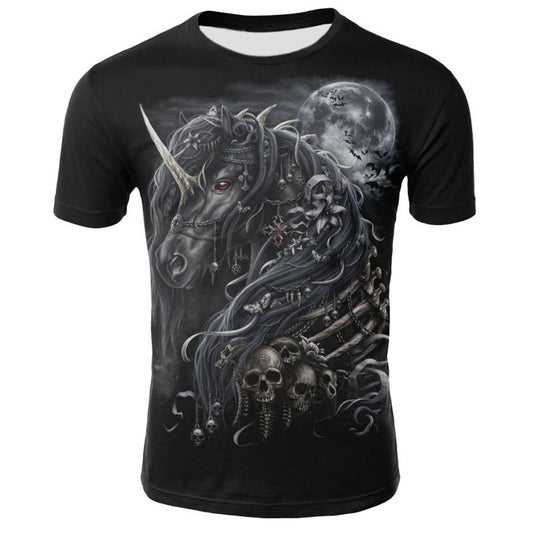 3D Print Cool Horse and Skull Black  Men's T-shirt Creative Casual Couple Outfit Unisex Short Sleeve Round Neck Loose T-shirts