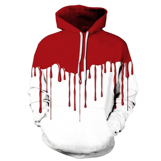 Long Sleeve White Background Red Falling 3D Halloween Pattern Hoodie