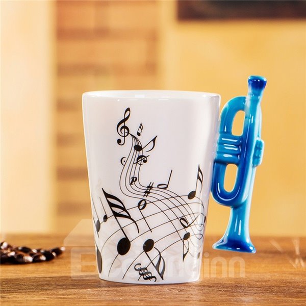 Creative Musical Theme Trumpet Design Handle Ceramic Coffee Mug