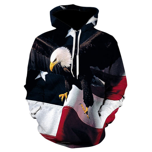3D Eagle Print Pullover Men's Hoodies with 95% Polyester 4% Spandex Comfortable Soft Breathable and Durable Fabric