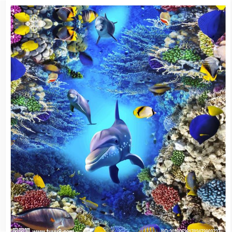 3D Dolphin Sea World Floor Murals Non Slip&Water Proof Floor Decals Home Bedroom Decor