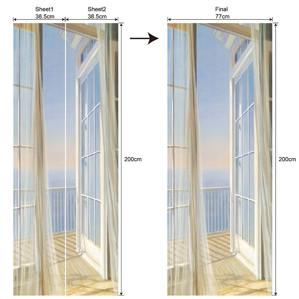 Die Balkonszene 3D-Türaufkleber, wasserfest, abnehmbar, selbstklebend, Landschafts-Türwandbilder für die Inneneinrichtung