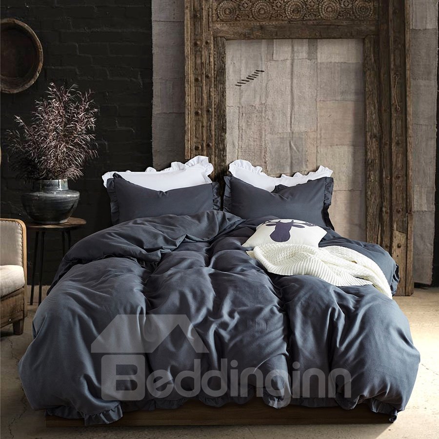 Simple Style Plain Pattern Three Piece Set Polyester Material Bedding Sets