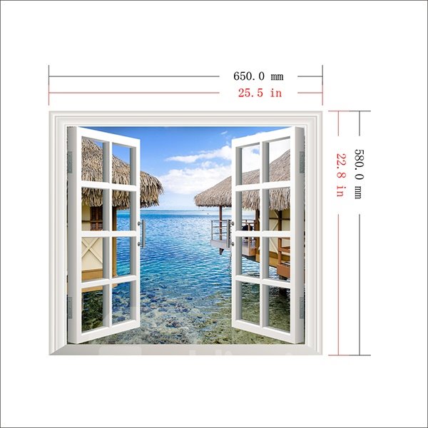 Wonderful Seaside Cottage Window View Removable 3D Wall Sticker