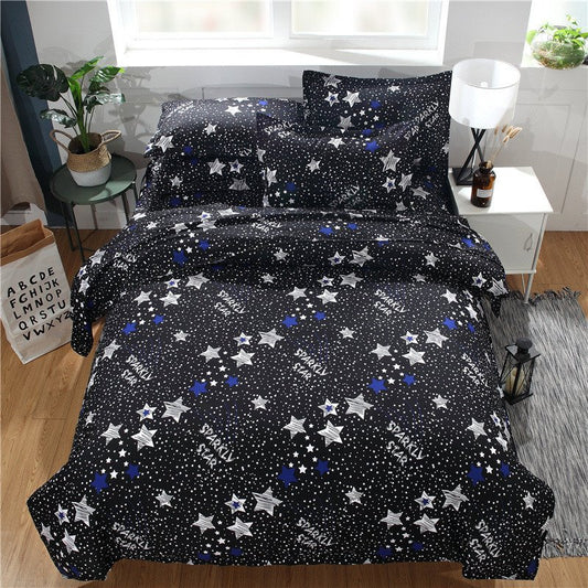 Modern Star 3-piece Duvet Cover Set Polyester Bedding Set 1 Duvet Cover 2 Pillowcases Blue Black