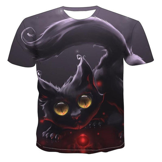 Short Sleeve T-Shirts Dark Gray Cat Animal 3D Novelty Print Funny Graphic Tees Outfit Unisex Round Neck Loose T-shirts XXS-6XL