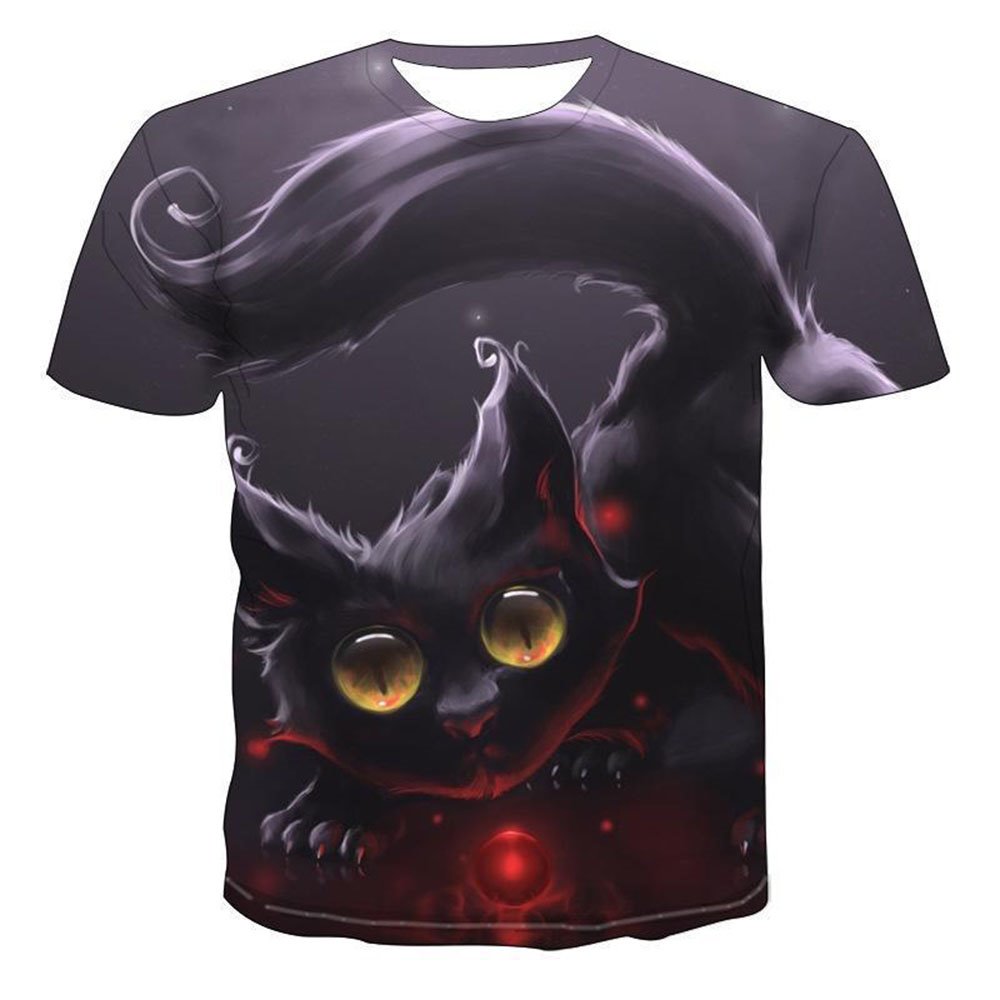 Short Sleeve T-Shirts Dark Gray Cat Animal 3D Novelty Print Funny Graphic Tees Outfit Unisex Round Neck Loose T-shirts XXS-6XL