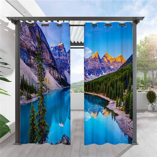 Modern 3D Printed Outdoor Curtains Natural Scenery Cabana Grommet Top Curtain Waterproof Sun-proof Heat-insulating 2 Panels