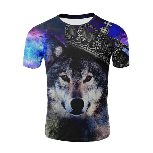 Casual 3D Print Wolf Men's T-shirt Short Sleeve Close-Fitting Round Neck Slim with Comfortable Breathable Fabric