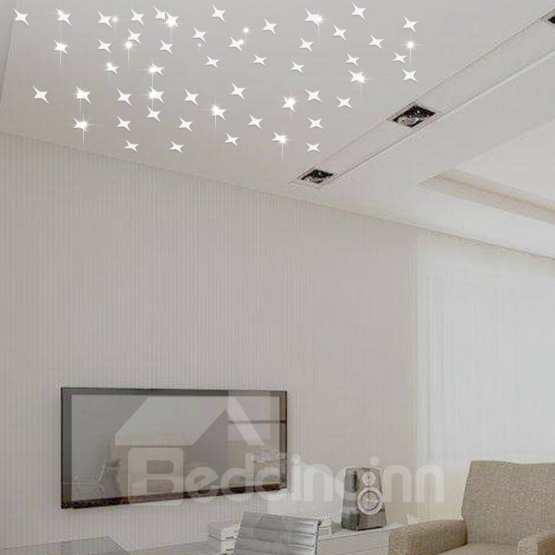 5*5 cm 50 piezas pequeña estrella forma 3D espejo TV y sofá pegatinas de pared de fondo