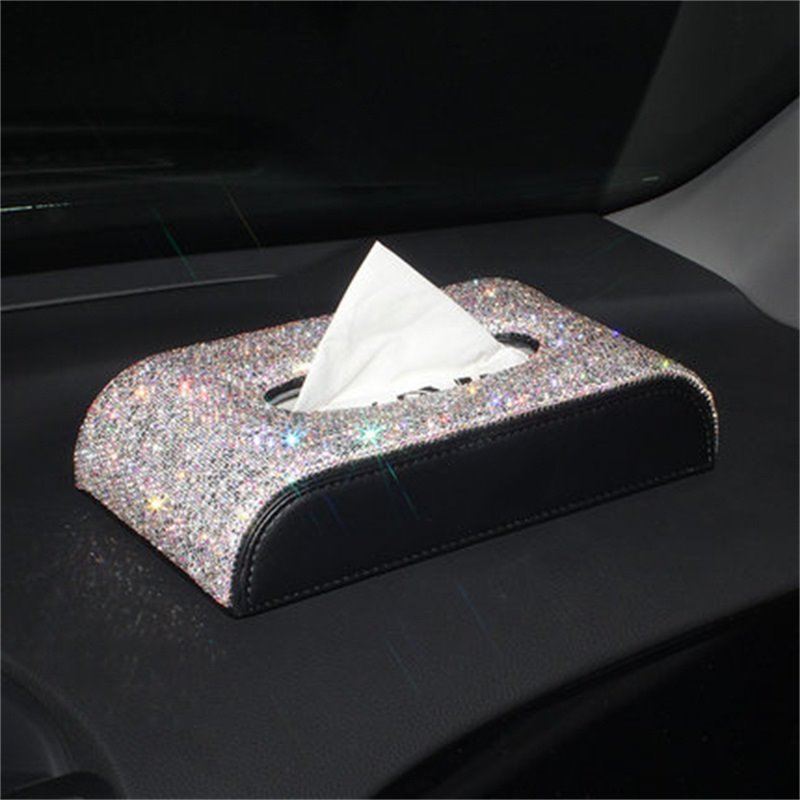 Top Texture And High-grade Pink Rhinestone Car Tissue Box