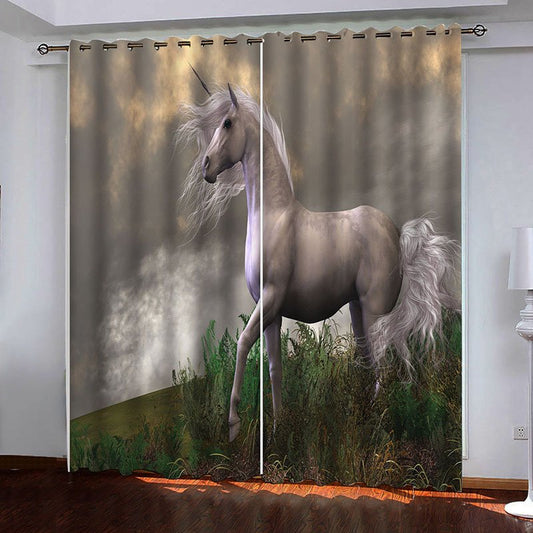 3D Blackout Curtains Running Horse Animal and Plant Print Curtains Panels Window Treatments for Living Room Bedroom Window Drapes 2 Panels Set Home Decorations