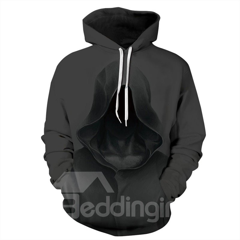 Langarm-Hoodie mit geheimnisvoller Person und Hut, 3D-Halloween-Muster