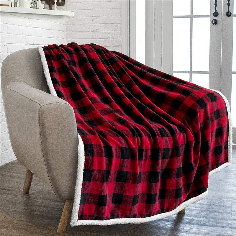 Rot Schwarz Plaid Druck Decke Doppelschicht Klimaanlage Decke Sofa Decke Siesta Decke Warm Halten Weihnachten Geschenk