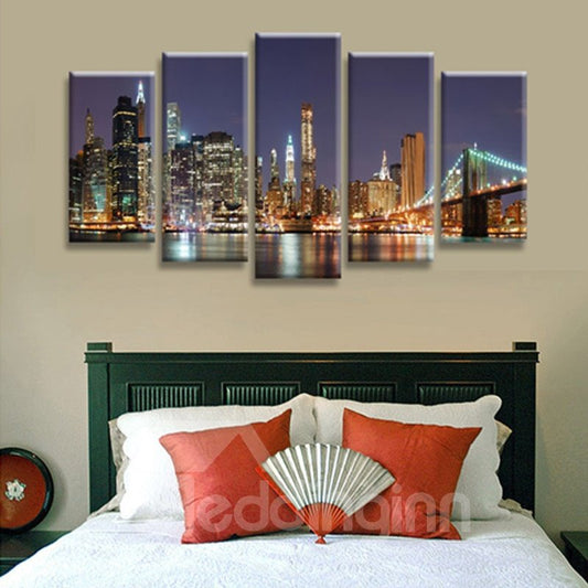 City Night Scenery 5-Panel Canvas Hung Non-framed Wall Prints