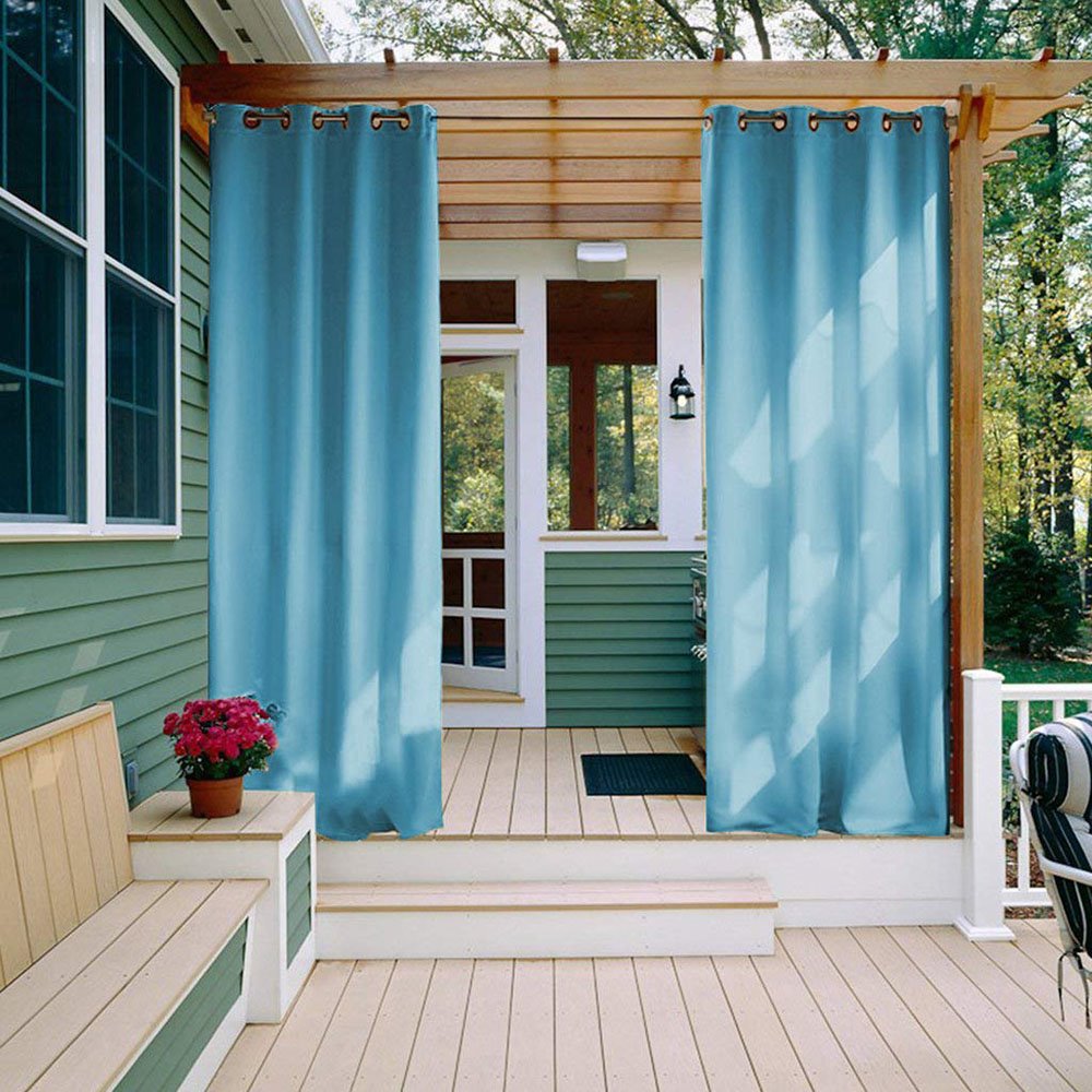 Cortinas modernas lisas de color azul para exteriores, cortina de cabaña con ojales en la parte superior, impermeable, a prueba de sol, aislante térmico, 1 panel