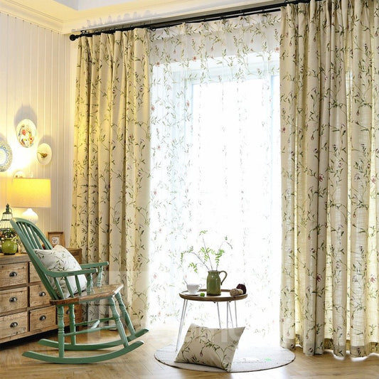 Plant Pattern Polyester Material Jacquard Technics Blackout Feature Curtain Sets