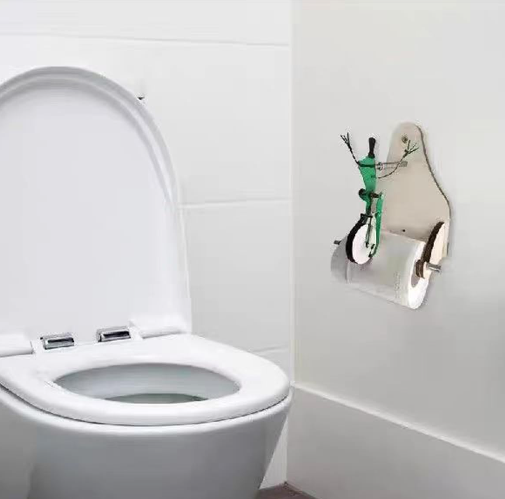 Toilet paper roll holder. Wooden toilet paper holder. Creative frog riding bicycle toilet paper holder. Paper towel roll holder for bathroom, toilet, kitchen and home., Khaki