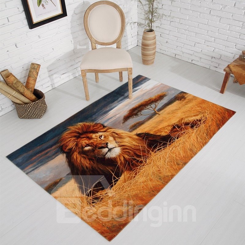 Rectangle Vivid Lion Pattern Antiskid Washable Home Decorative Area Rug