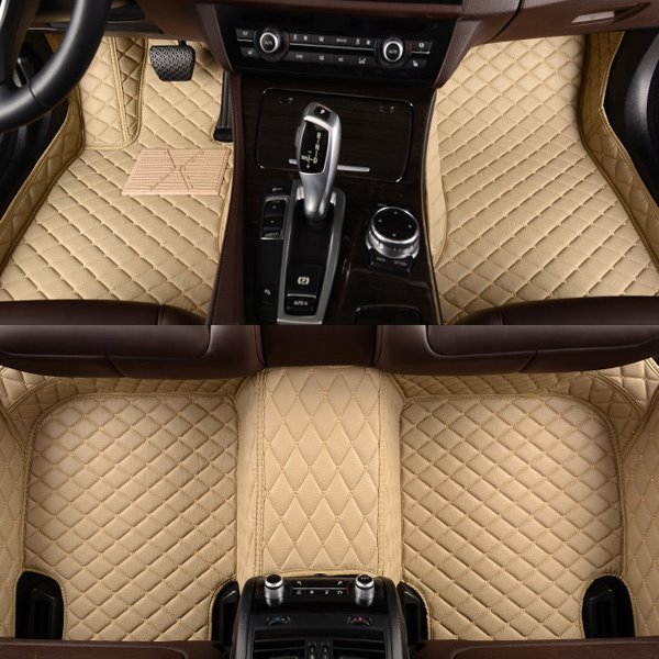 Beige, maßgeschneiderte All-Surround-Stil-PU-Leder-Material, langlebige Auto-Fußmatten