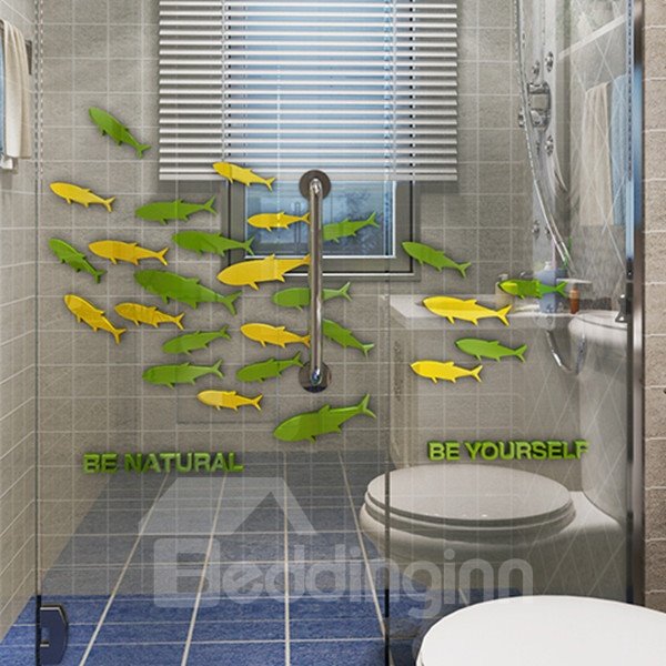 Creative Design Acrylic Mirror Fishes Pattern Decorative 3D Wall Stickers