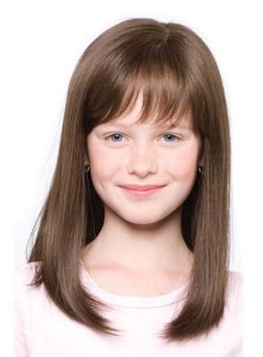 Straight Human Hair With Bangs Capless Wig For Kids