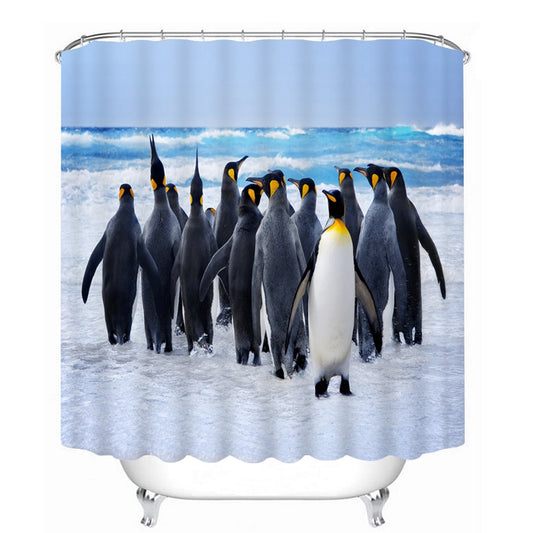 Penguin Group Decorative Shower Curtain for Bathroom Bathtub, Cute Animal Theme Shower Curtain