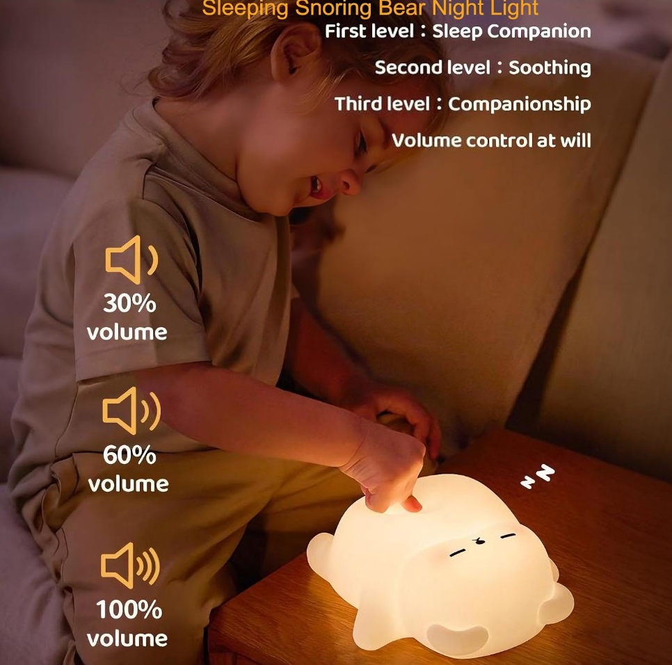 Sleeping Snoring Bear Night Light Nursery lamp for Kids,3-Level Dimmable