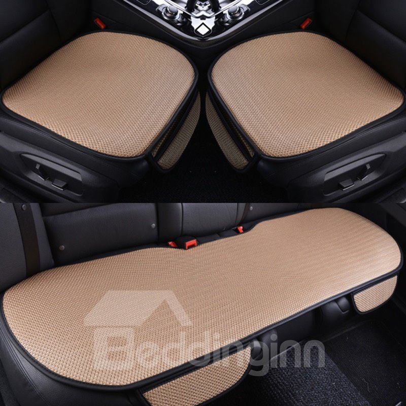 Material PET duradero de color fresco, buena transpirabilidad, alfombrilla universal para asiento de coche de 3 piezas y cinco